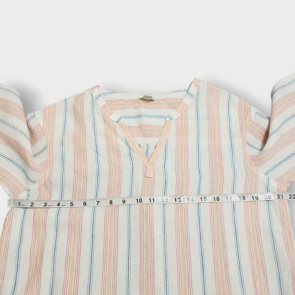L.L. Bean Womens Pink Stripe Linen Popover Top Sz MP Coastal Preppy Cottage Boxy - Picture 9 of 12